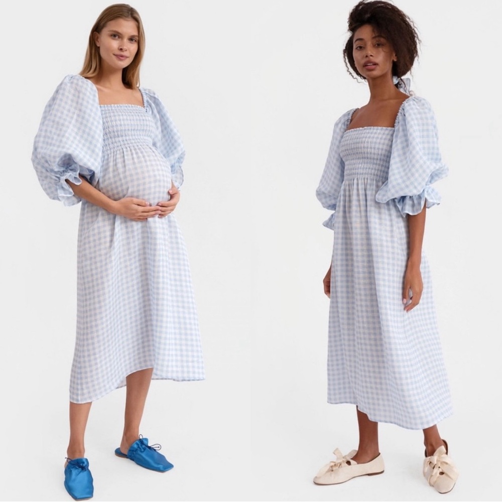 Sleeper Atlanta Smocked Linen Dress in Vichy Check | Size Medium